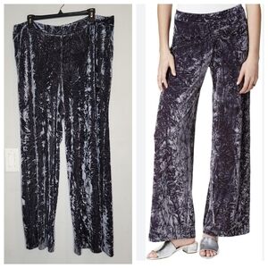 Kensie Crushed Velvet Wide Leg Pant Blue Grey Pull On Stretch Size XXL